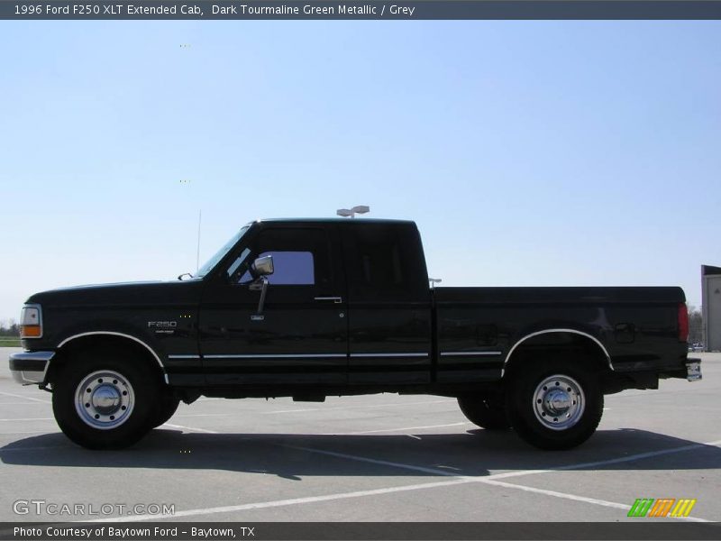 Dark Tourmaline Green Metallic / Grey 1996 Ford F250 XLT Extended Cab