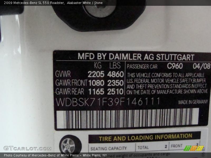 Alabaster White / Stone 2009 Mercedes-Benz SL 550 Roadster