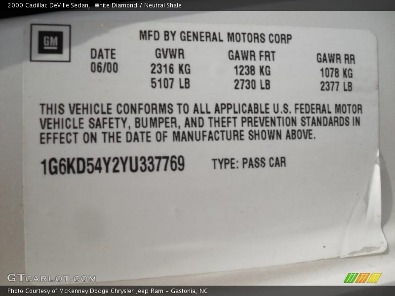 White Diamond / Neutral Shale 2000 Cadillac DeVille Sedan