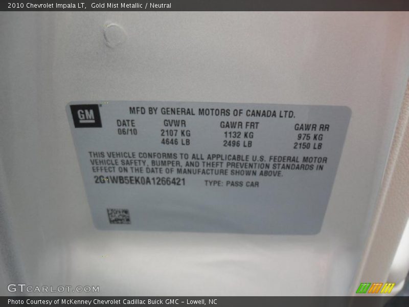 Gold Mist Metallic / Neutral 2010 Chevrolet Impala LT