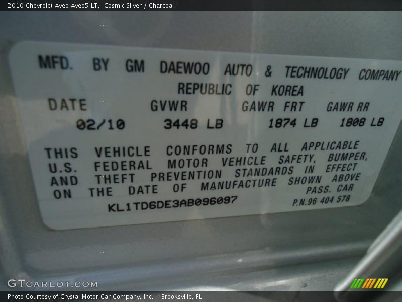 Cosmic Silver / Charcoal 2010 Chevrolet Aveo Aveo5 LT
