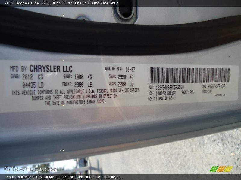 Bright Silver Metallic / Dark Slate Gray 2008 Dodge Caliber SXT