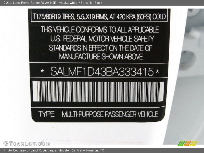 Alaska White / Sand/Jet Black 2011 Land Rover Range Rover HSE