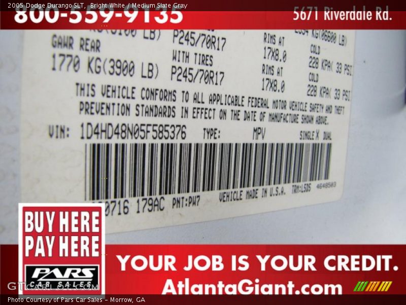 Bright White / Medium Slate Gray 2005 Dodge Durango SLT