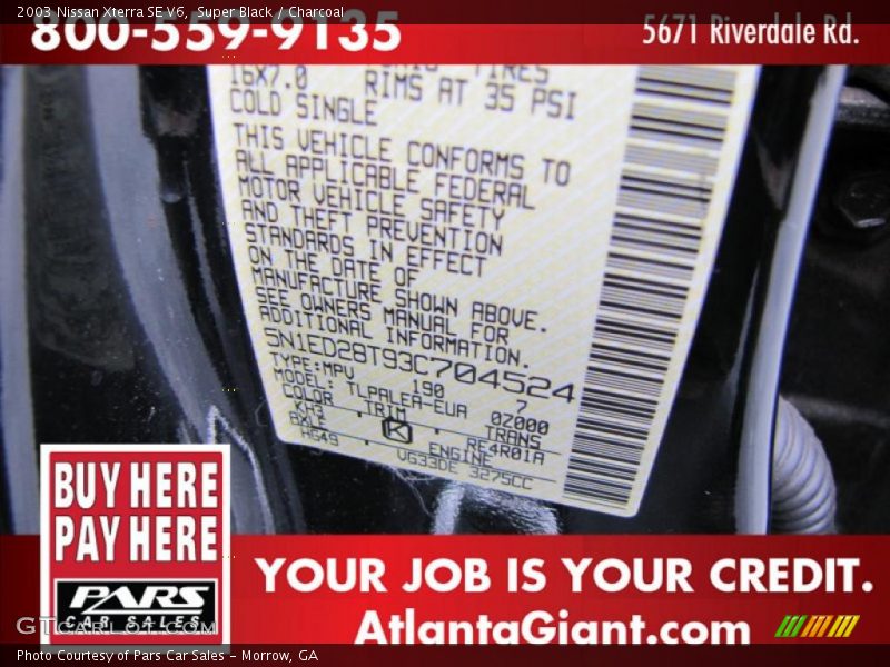 Super Black / Charcoal 2003 Nissan Xterra SE V6