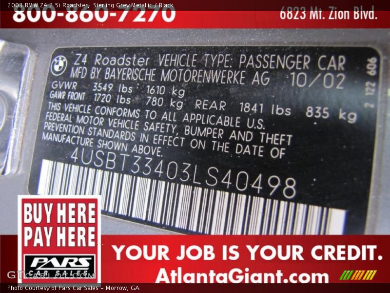 Sterling Grey Metallic / Black 2003 BMW Z4 2.5i Roadster