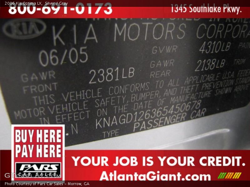 Silver / Gray 2006 Kia Optima LX