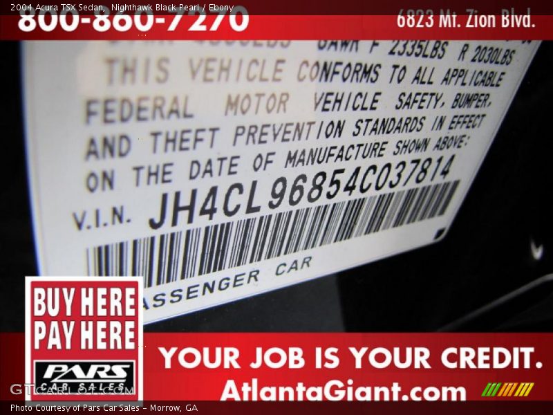 Nighthawk Black Pearl / Ebony 2004 Acura TSX Sedan
