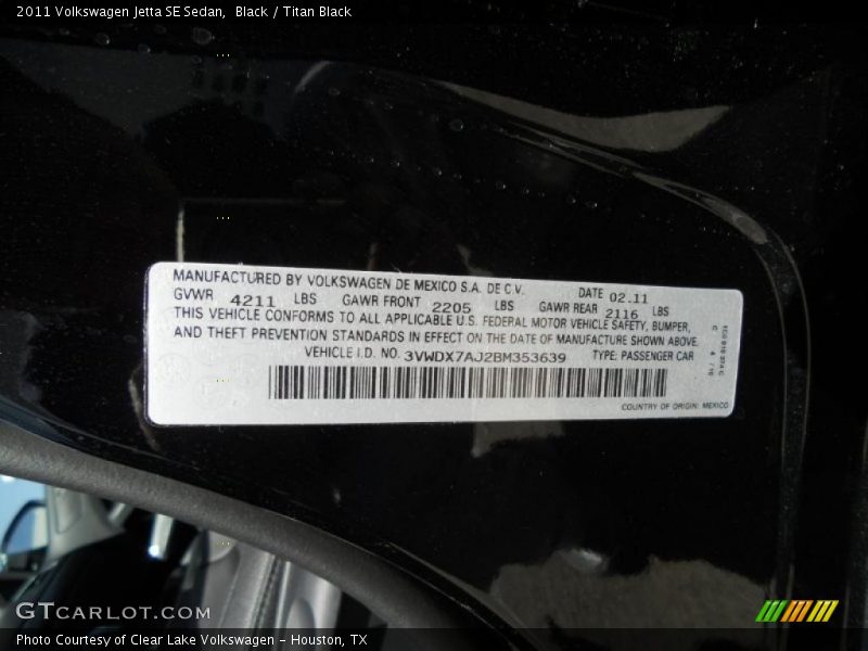 Black / Titan Black 2011 Volkswagen Jetta SE Sedan
