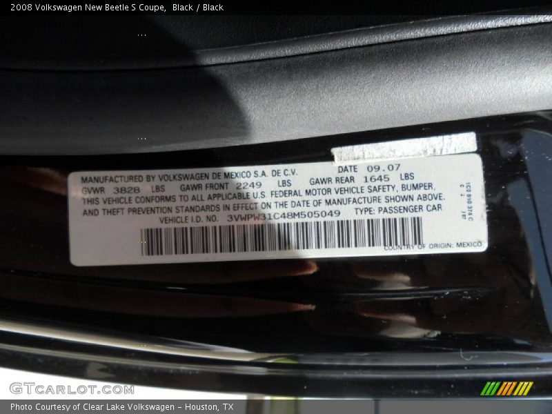 Black / Black 2008 Volkswagen New Beetle S Coupe