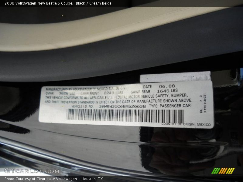Black / Cream Beige 2008 Volkswagen New Beetle S Coupe