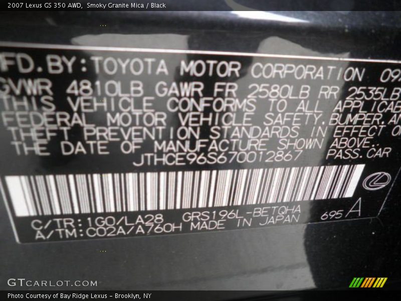 Smoky Granite Mica / Black 2007 Lexus GS 350 AWD