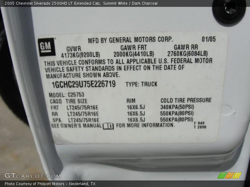 Info Tag of 2005 Silverado 2500HD LT Extended Cab