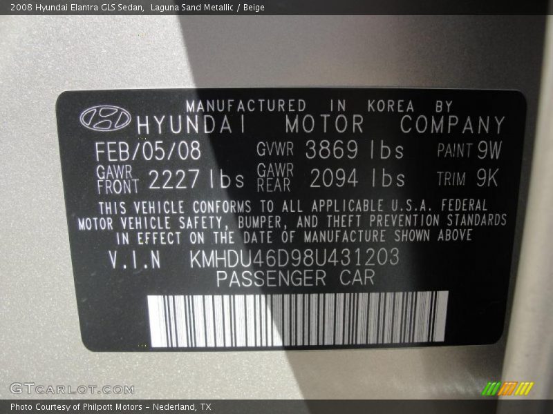 Laguna Sand Metallic / Beige 2008 Hyundai Elantra GLS Sedan