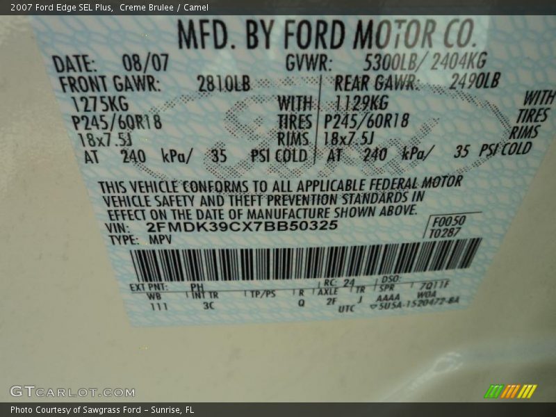 Creme Brulee / Camel 2007 Ford Edge SEL Plus