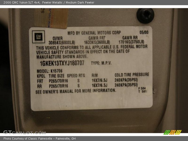 Pewter Metallic / Medium Dark Pewter 2000 GMC Yukon SLT 4x4