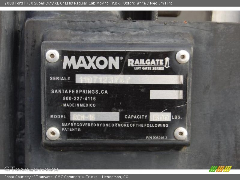 Oxford White / Medium Flint 2008 Ford F750 Super Duty XL Chassis Regular Cab Moving Truck