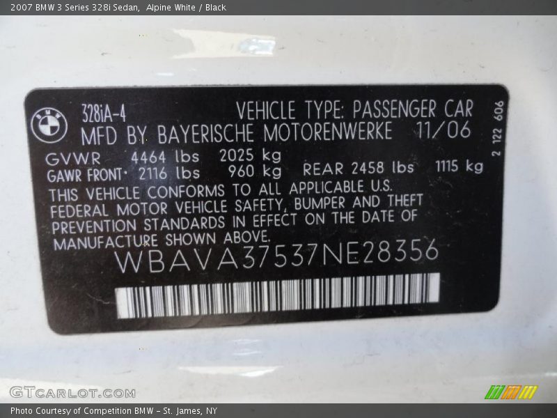 Alpine White / Black 2007 BMW 3 Series 328i Sedan
