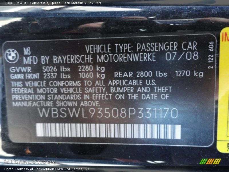 Jerez Black Metallic / Fox Red 2008 BMW M3 Convertible