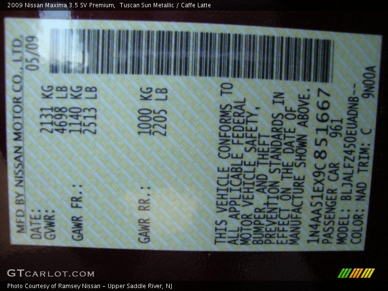 Tuscan Sun Metallic / Caffe Latte 2009 Nissan Maxima 3.5 SV Premium