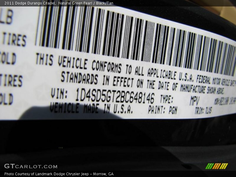 2011 Durango Citadel Natural Green Pearl Color Code PGN