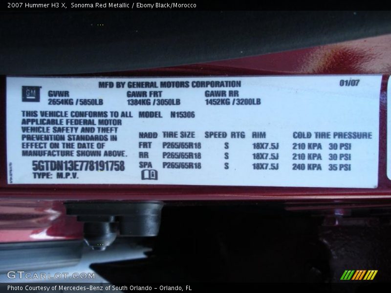 Sonoma Red Metallic / Ebony Black/Morocco 2007 Hummer H3 X