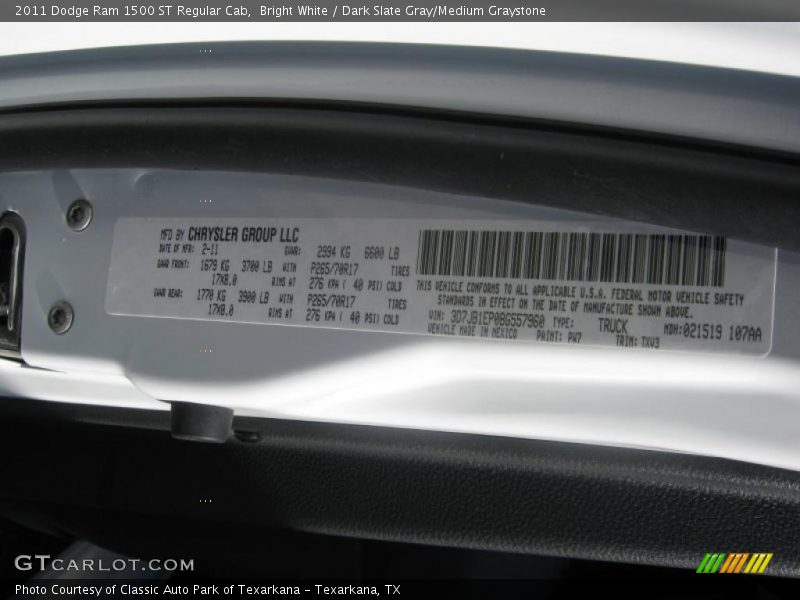 Bright White / Dark Slate Gray/Medium Graystone 2011 Dodge Ram 1500 ST Regular Cab