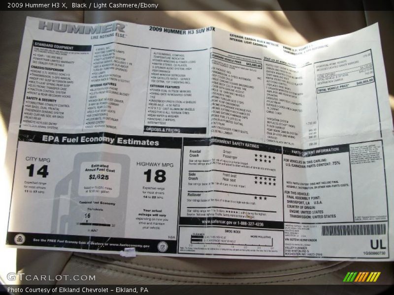 Black / Light Cashmere/Ebony 2009 Hummer H3 X