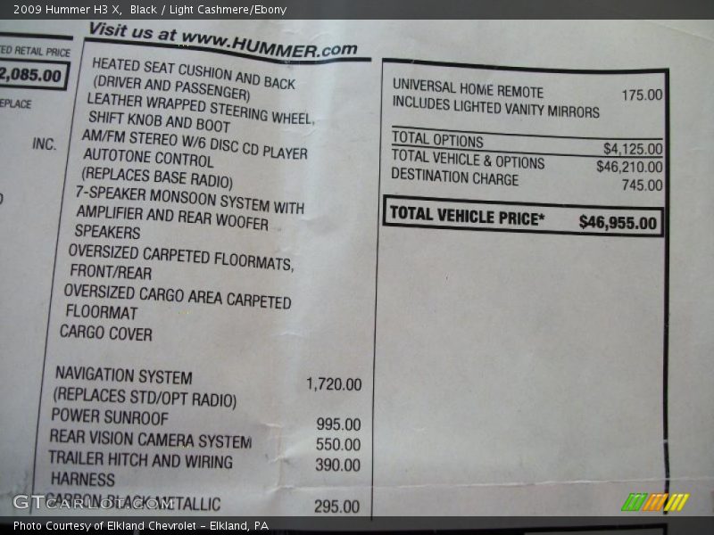 Black / Light Cashmere/Ebony 2009 Hummer H3 X