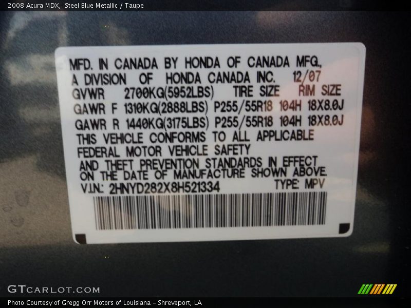 Steel Blue Metallic / Taupe 2008 Acura MDX