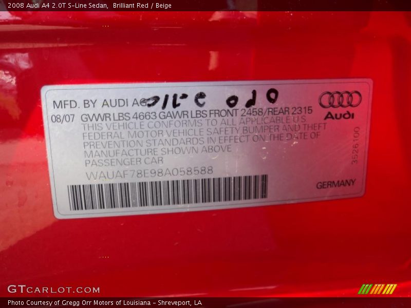Brilliant Red / Beige 2008 Audi A4 2.0T S-Line Sedan