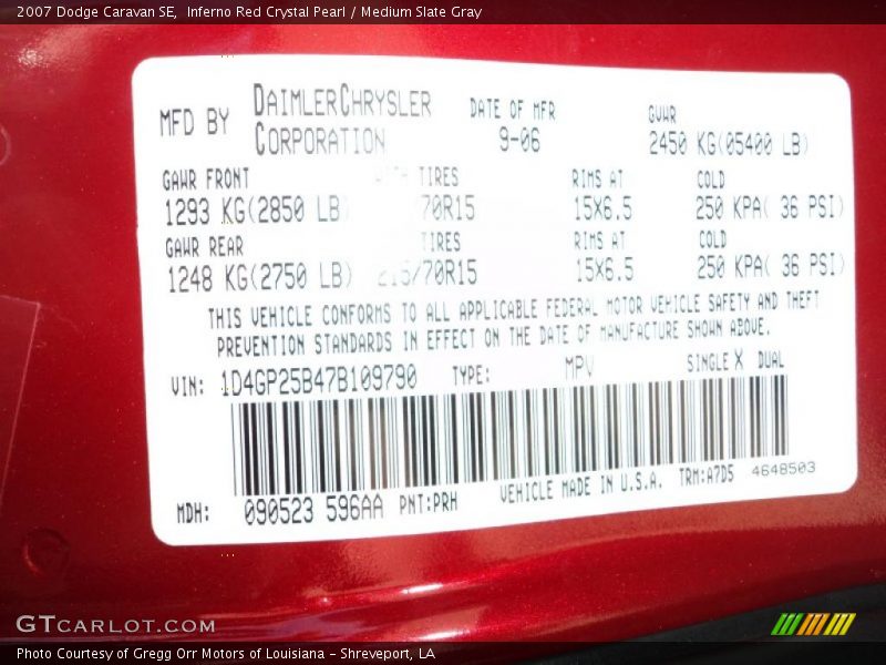 Inferno Red Crystal Pearl / Medium Slate Gray 2007 Dodge Caravan SE