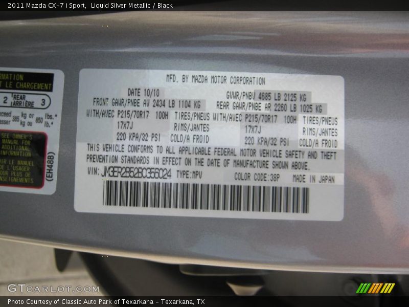 Liquid Silver Metallic / Black 2011 Mazda CX-7 i Sport