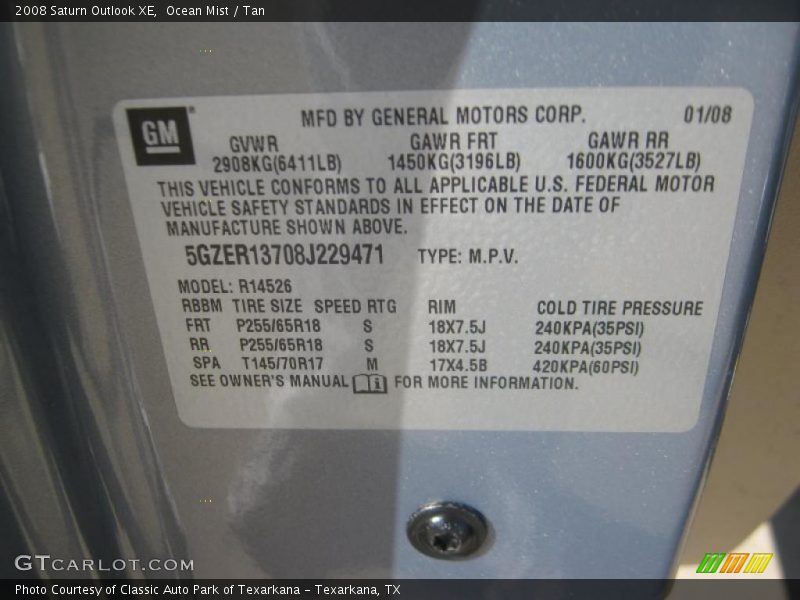 Ocean Mist / Tan 2008 Saturn Outlook XE