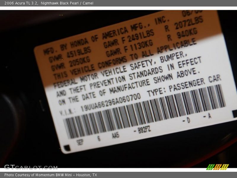 Nighthawk Black Pearl / Camel 2006 Acura TL 3.2
