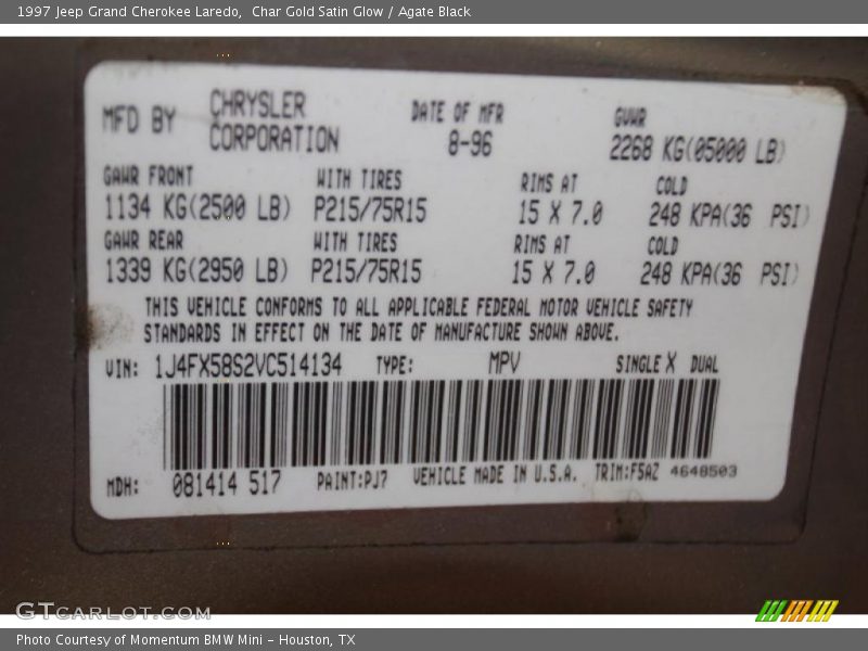 Char Gold Satin Glow / Agate Black 1997 Jeep Grand Cherokee Laredo