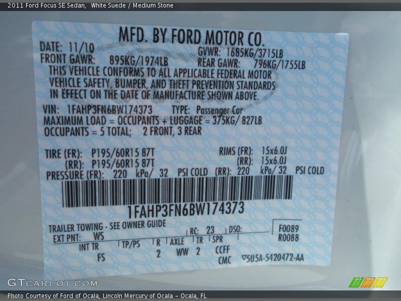 White Suede / Medium Stone 2011 Ford Focus SE Sedan