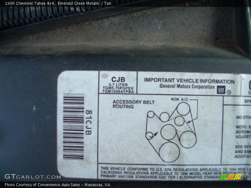 Info Tag of 1996 Tahoe 4x4