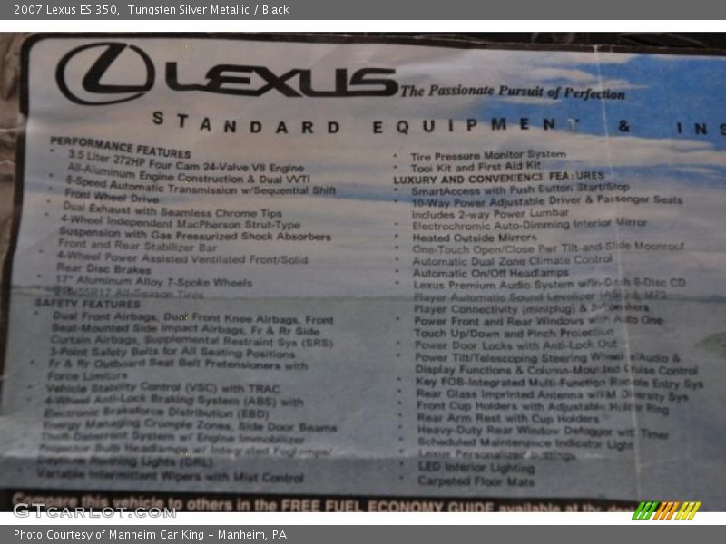 Tungsten Silver Metallic / Black 2007 Lexus ES 350