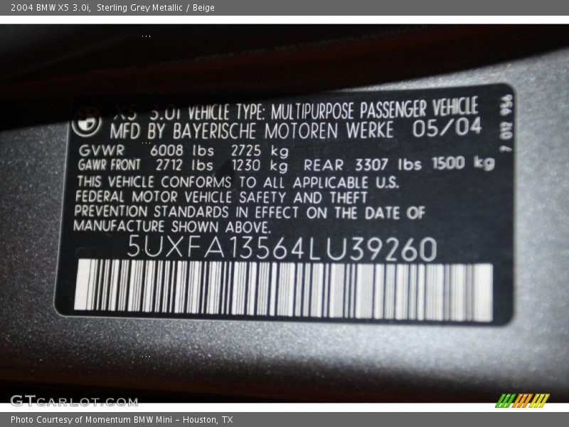 Sterling Grey Metallic / Beige 2004 BMW X5 3.0i