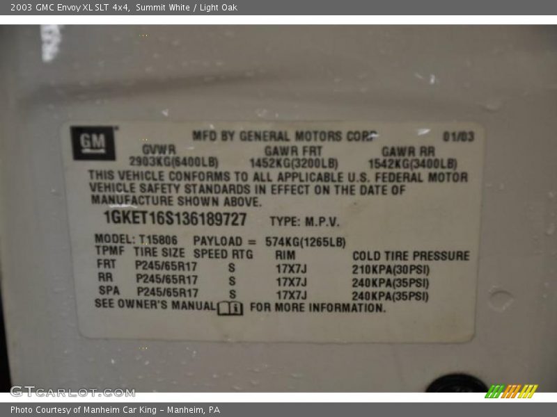 Summit White / Light Oak 2003 GMC Envoy XL SLT 4x4