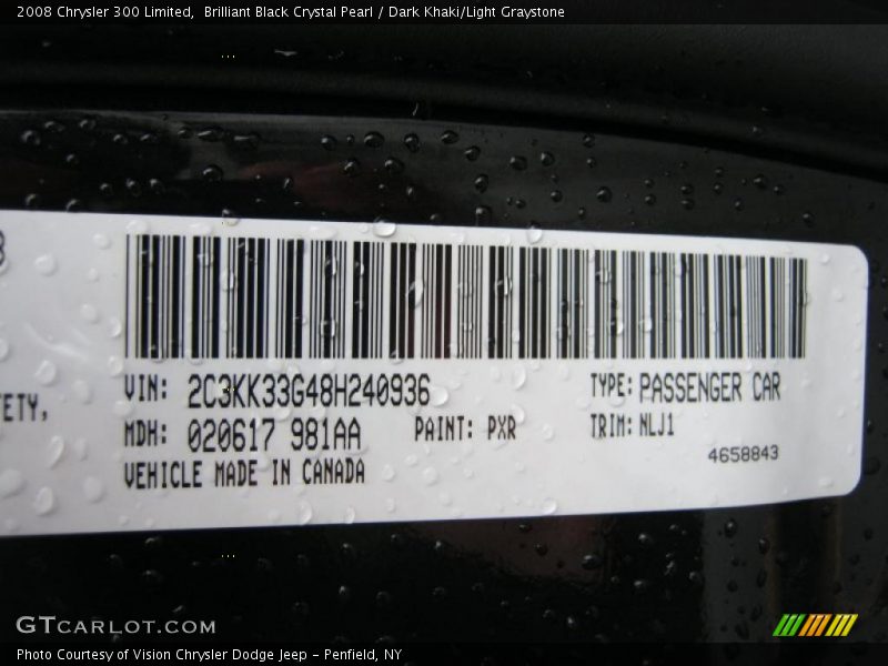 Brilliant Black Crystal Pearl / Dark Khaki/Light Graystone 2008 Chrysler 300 Limited
