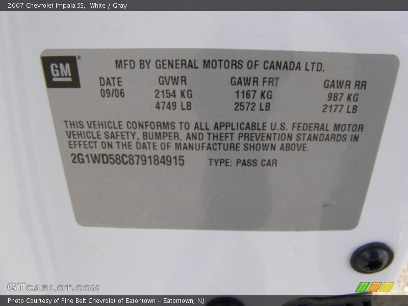 White / Gray 2007 Chevrolet Impala SS