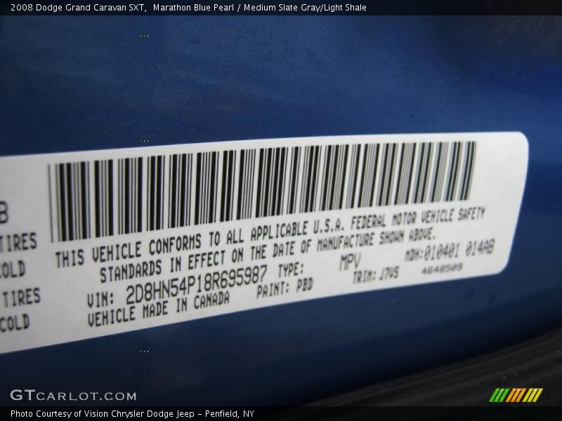 Marathon Blue Pearl / Medium Slate Gray/Light Shale 2008 Dodge Grand Caravan SXT