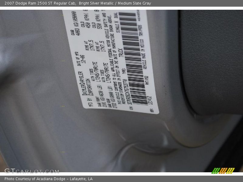 Bright Silver Metallic / Medium Slate Gray 2007 Dodge Ram 2500 ST Regular Cab