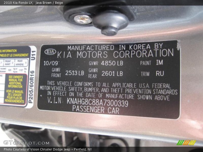 Java Brown / Beige 2010 Kia Rondo LX