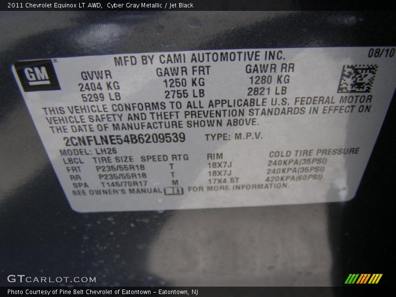 Cyber Gray Metallic / Jet Black 2011 Chevrolet Equinox LT AWD