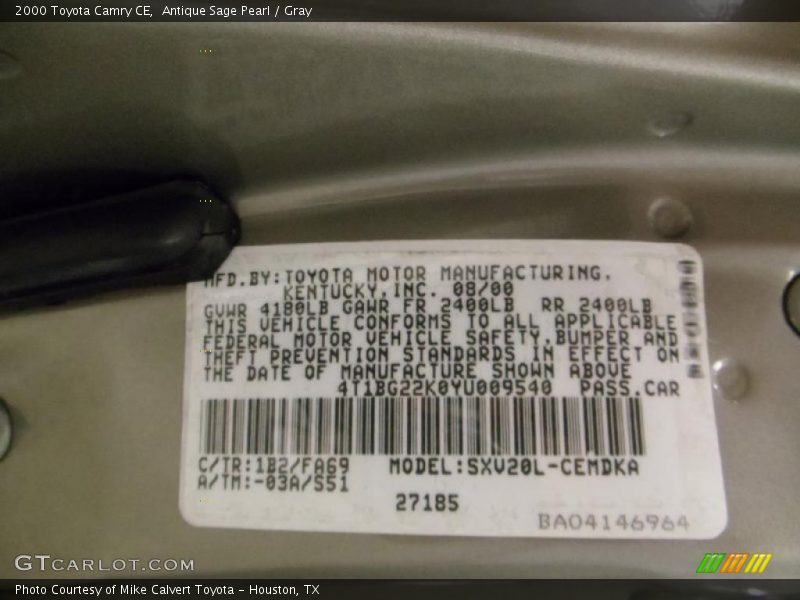 Antique Sage Pearl / Gray 2000 Toyota Camry CE