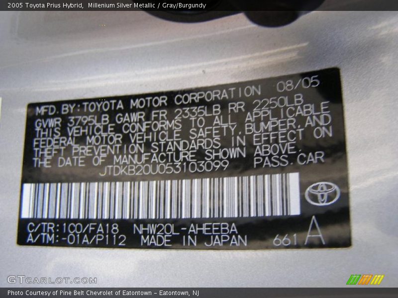 Millenium Silver Metallic / Gray/Burgundy 2005 Toyota Prius Hybrid