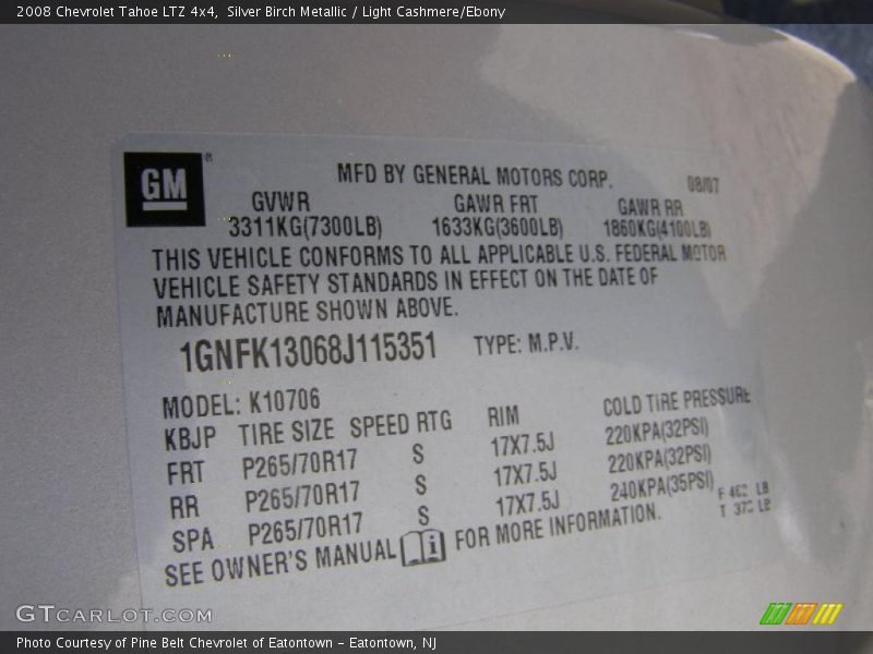 Silver Birch Metallic / Light Cashmere/Ebony 2008 Chevrolet Tahoe LTZ 4x4